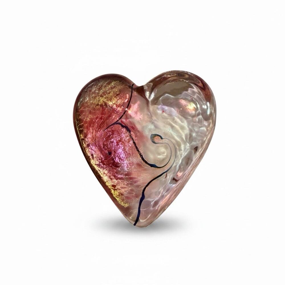 Robert Held Art Glass Heart Paperweight Iridescent Pink & Gold Canada Unsigned